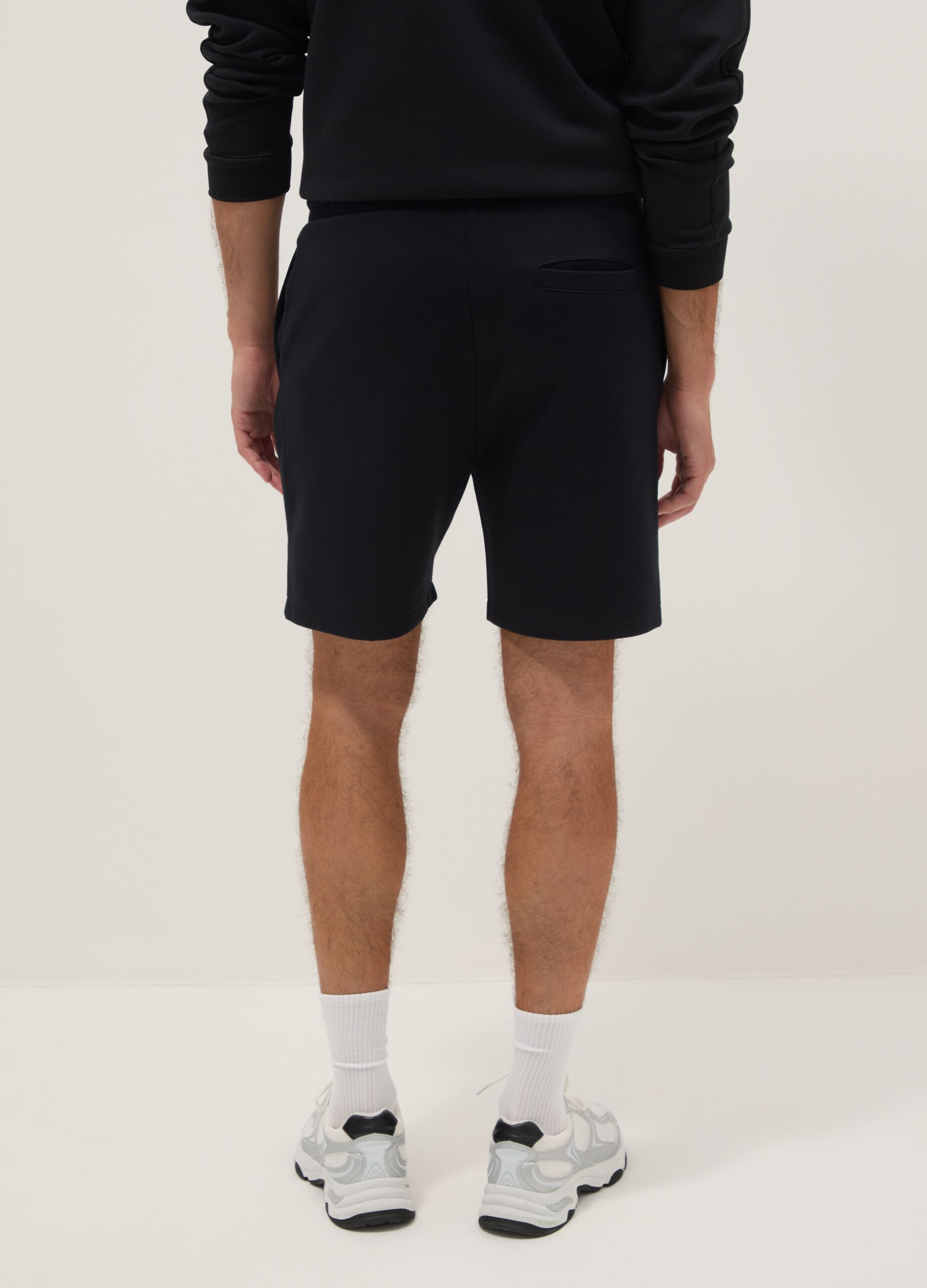 Black cotton-blend regular-fit shorts with drawstring