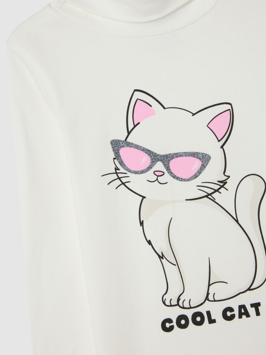 Girls' white stretch cotton t-shirt with print_2