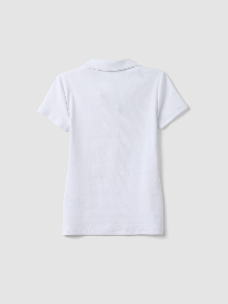 Polo bianca in cotone elasticizzato con scollo a V aperto regular fit_5