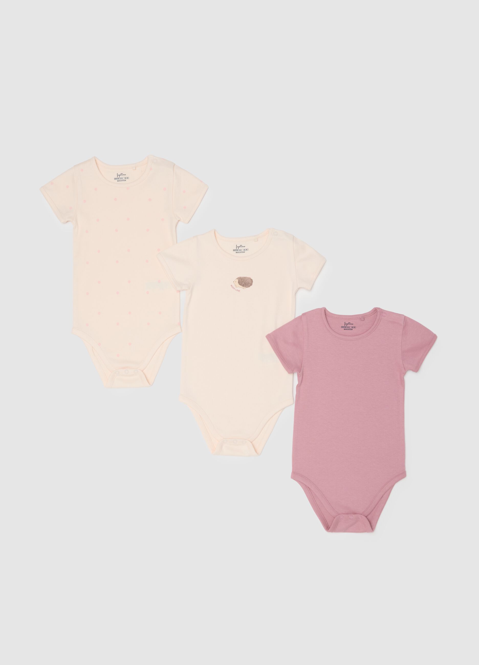 Multicolour pure cotton short sleeve baby girl bodysuit tripack
