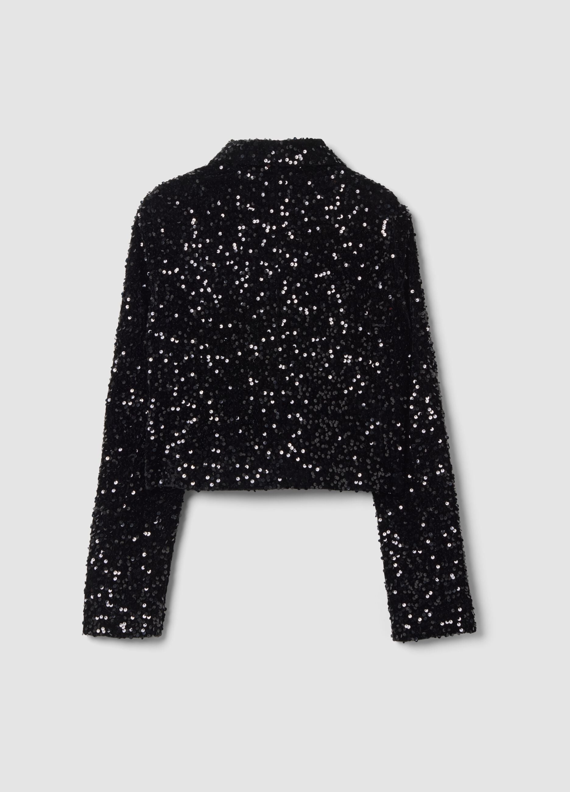 Blazer chenille nero regular fit con paillettes