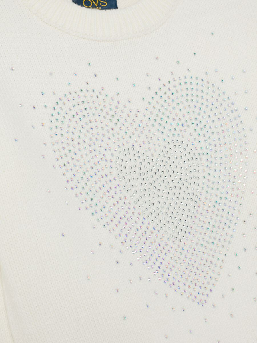 Girls' regular fit white sweater with rhinestone heart_2