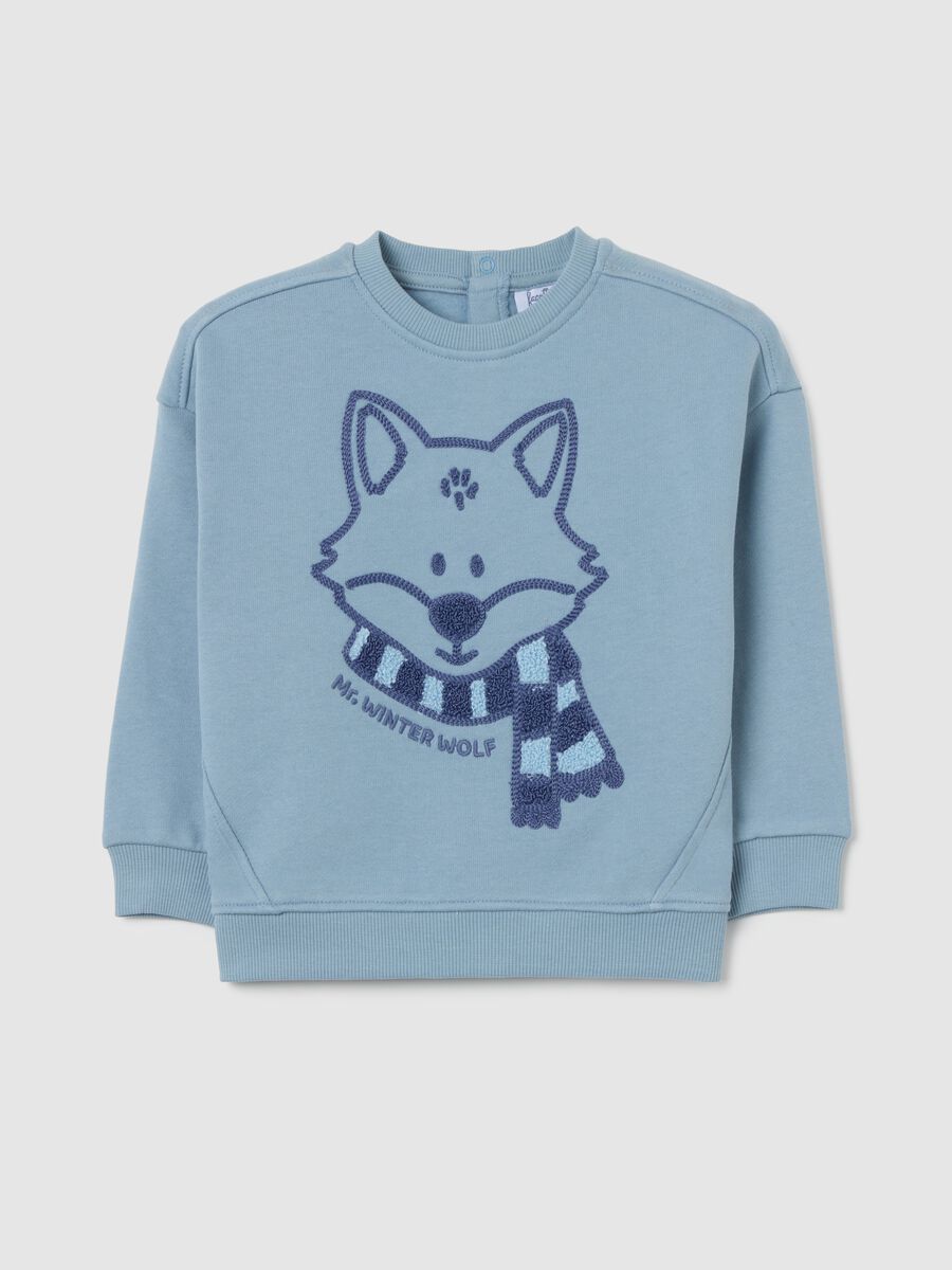 Felpa da bimbo in puro cotone azzurra vestibilità over con stampa e scollo rotondo_0