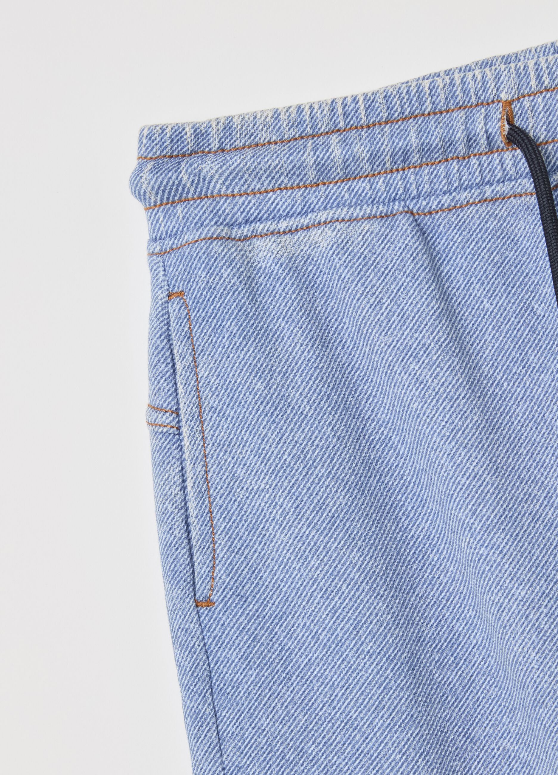 Denim-effect cargo joggers with drawstring