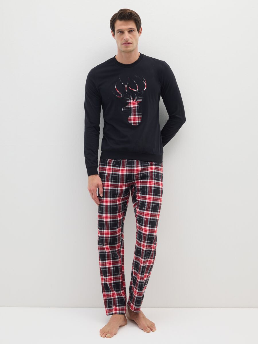 Multi-coloured check long pyjamas in pure cotton regular fit_0