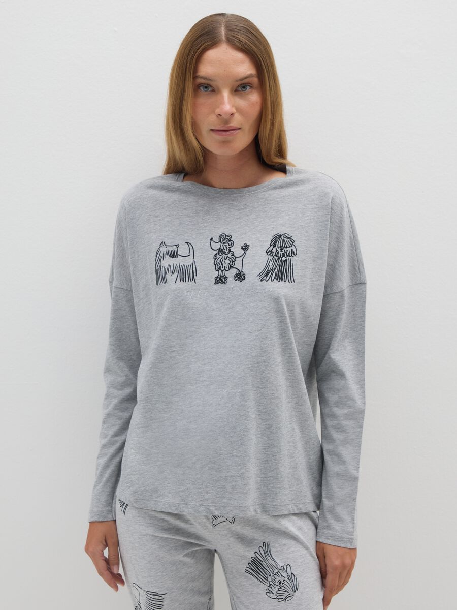 Pigiama in cotone grigio con stampe_1