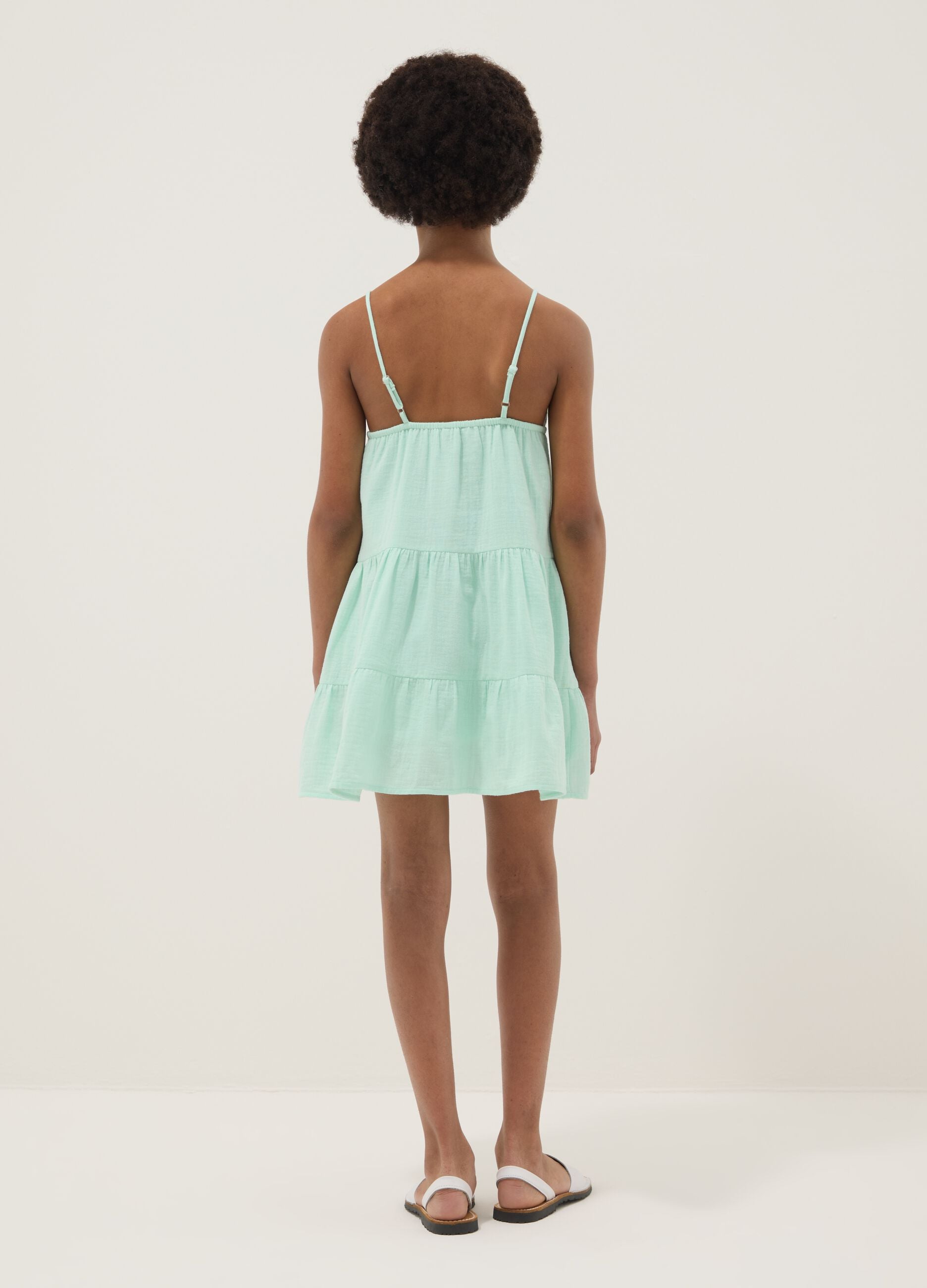 Green pure cotton mini dress with thin straps