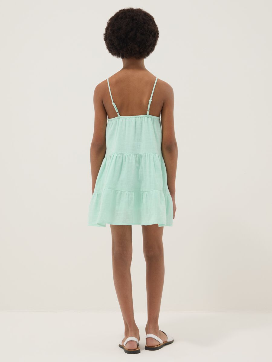 Green pure cotton mini dress with thin straps_1