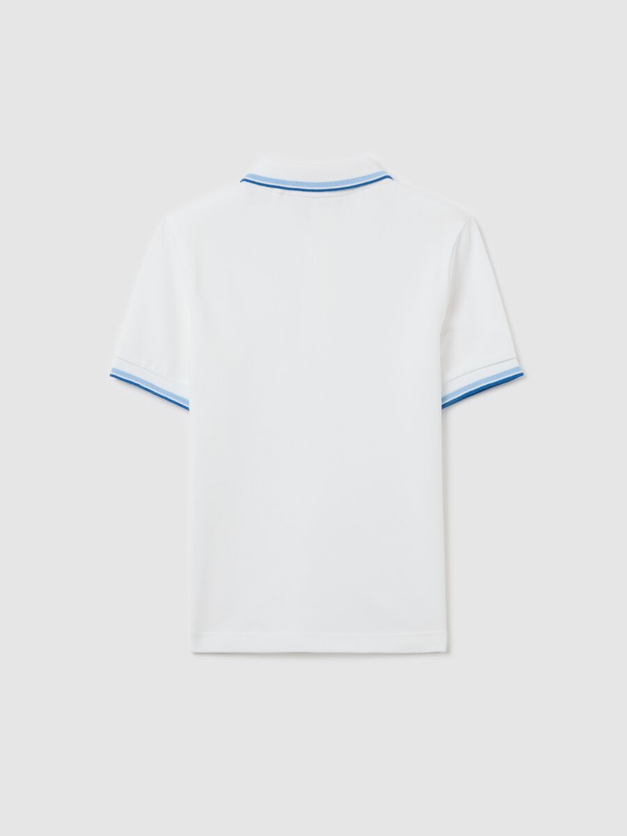 Cotton polo shirt with striped trims_1
