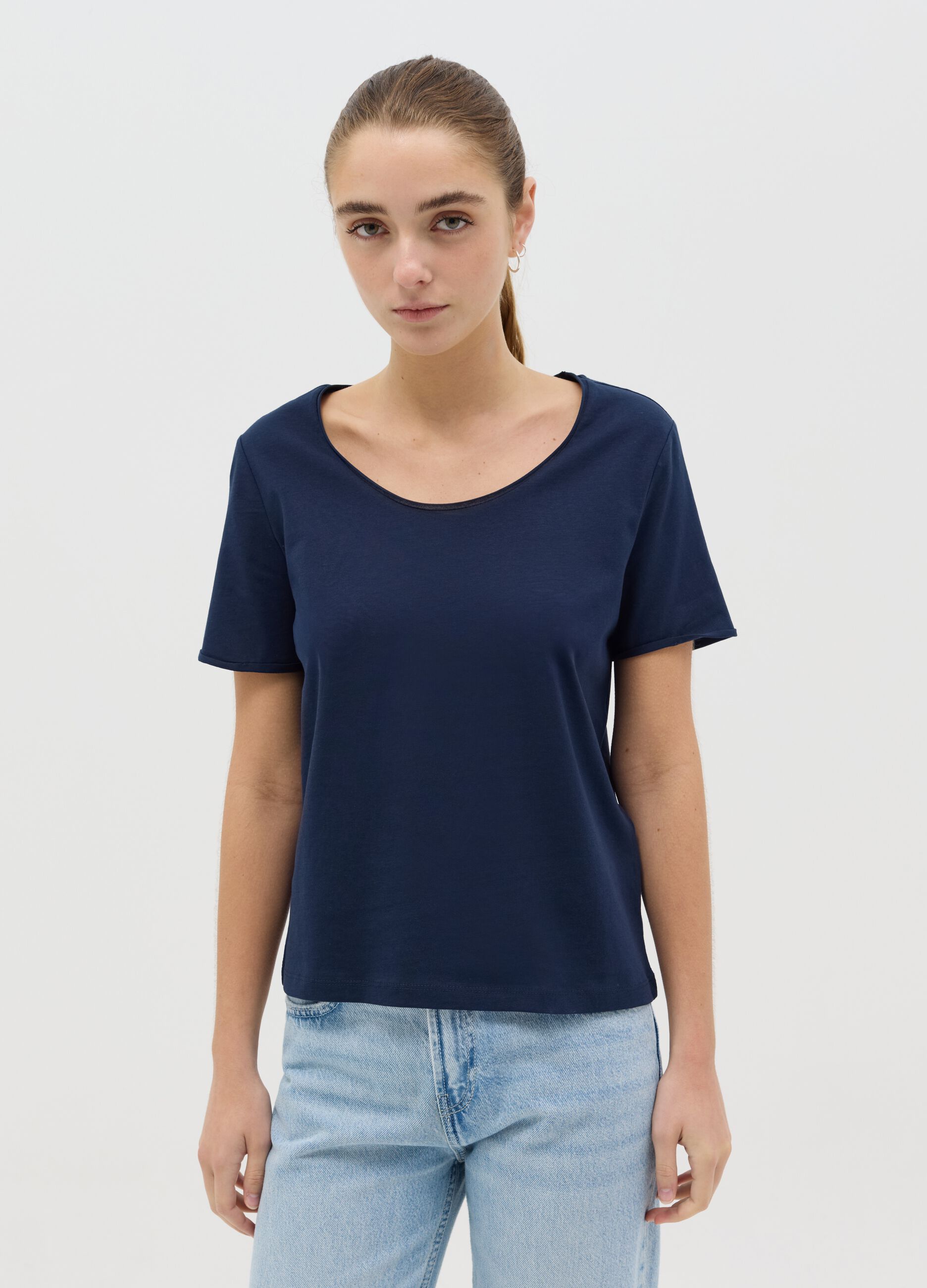 T-shirt relaxed fit in cotone blu