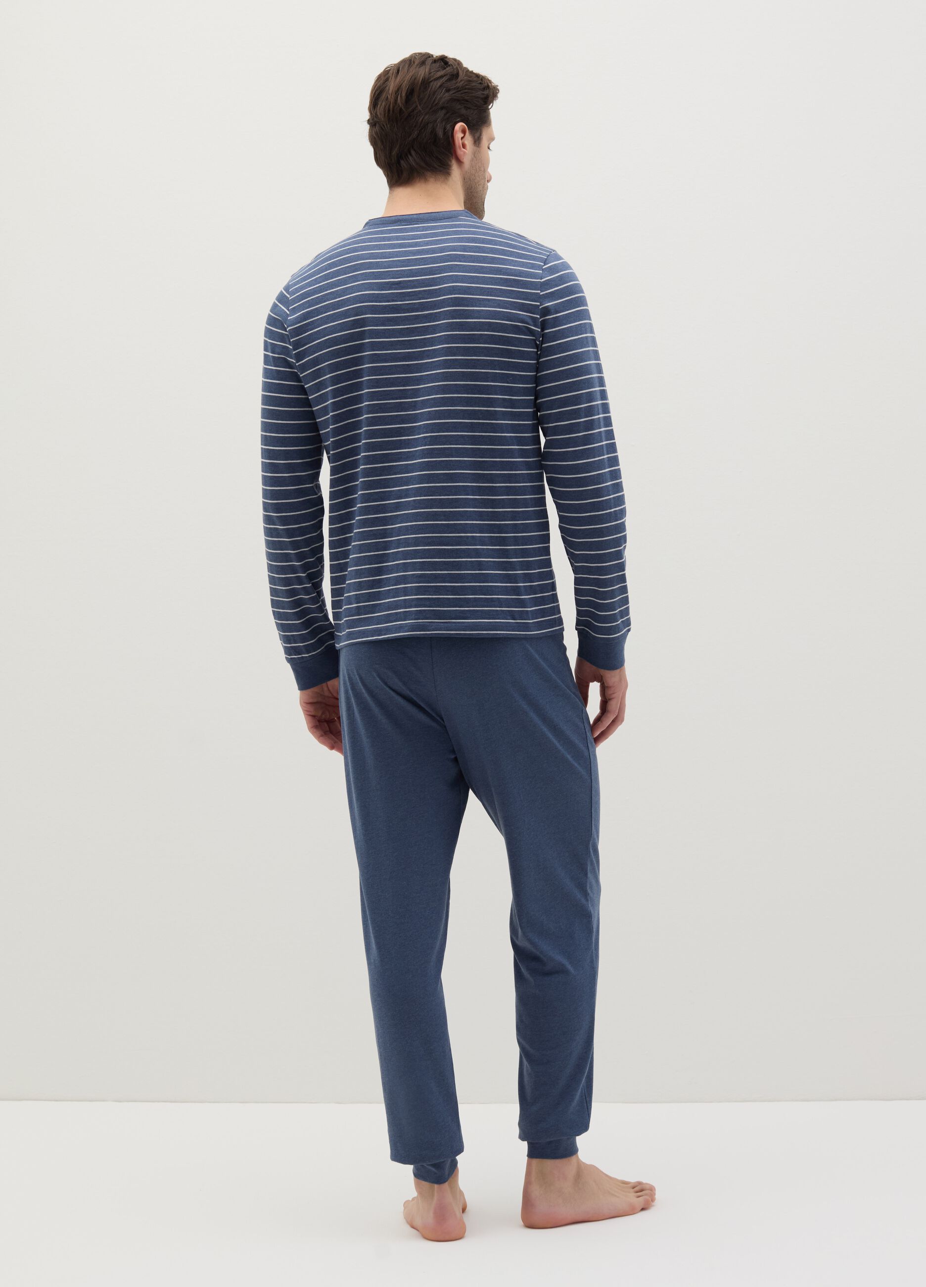 Striped pyjama top with granddad neckline