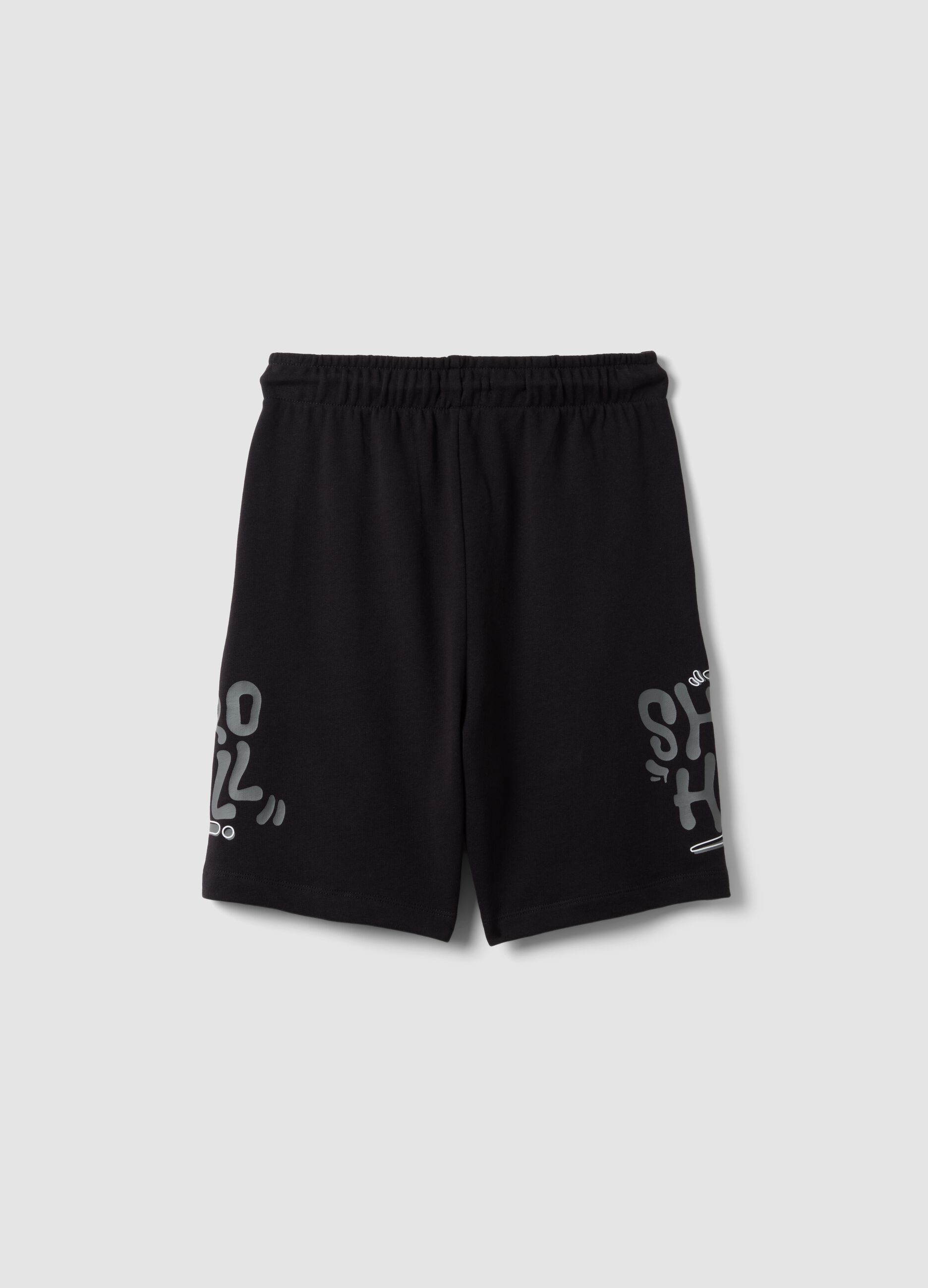 Black pure cotton shorts with elasticated waistband
