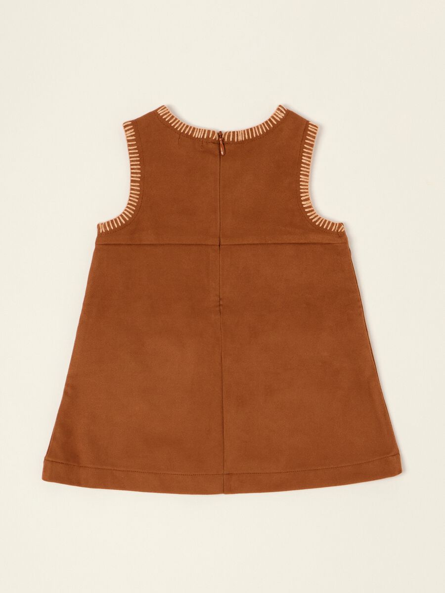 Abito marrone in tessuto elasticizzato con dettagli a frange da neonata_2