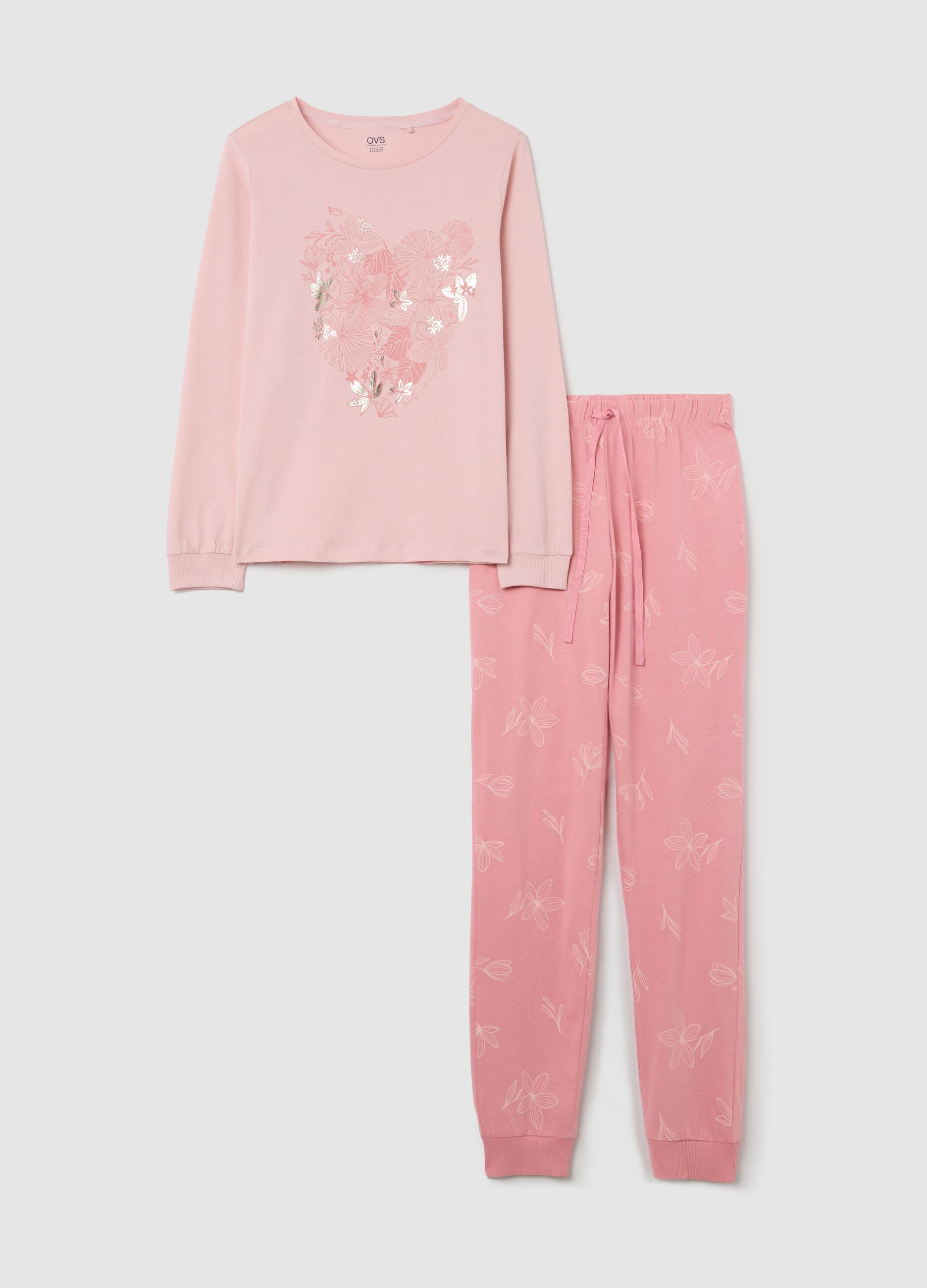 Pigiama in cotone rosa con stampa floreale
