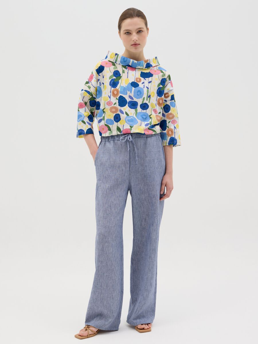 Multi-colour floral stretch cotton blouse_1