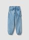 Light blue pure cotton cargo jeans with elasticated waist, relaxed fit_5