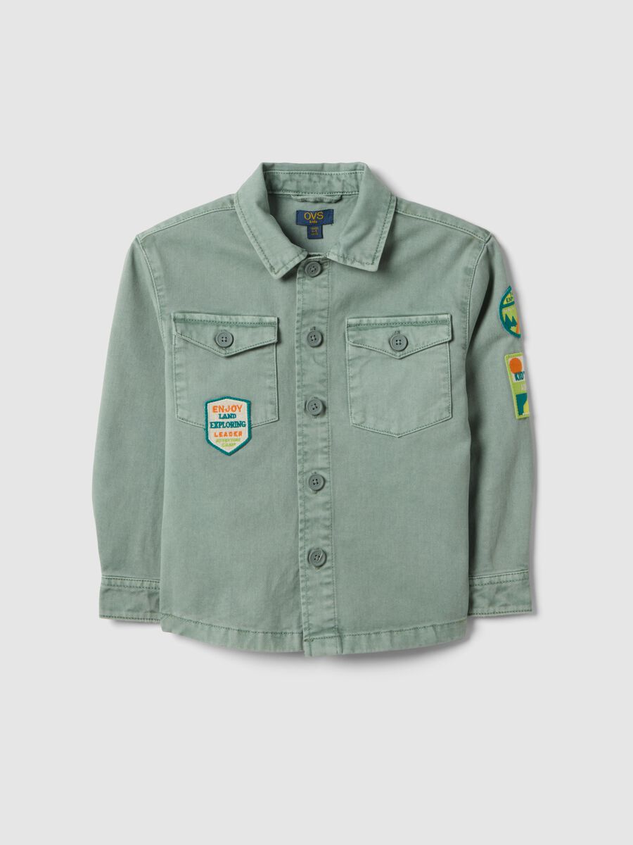 Camicia in puro cotone verde oversize fit per bambino_0