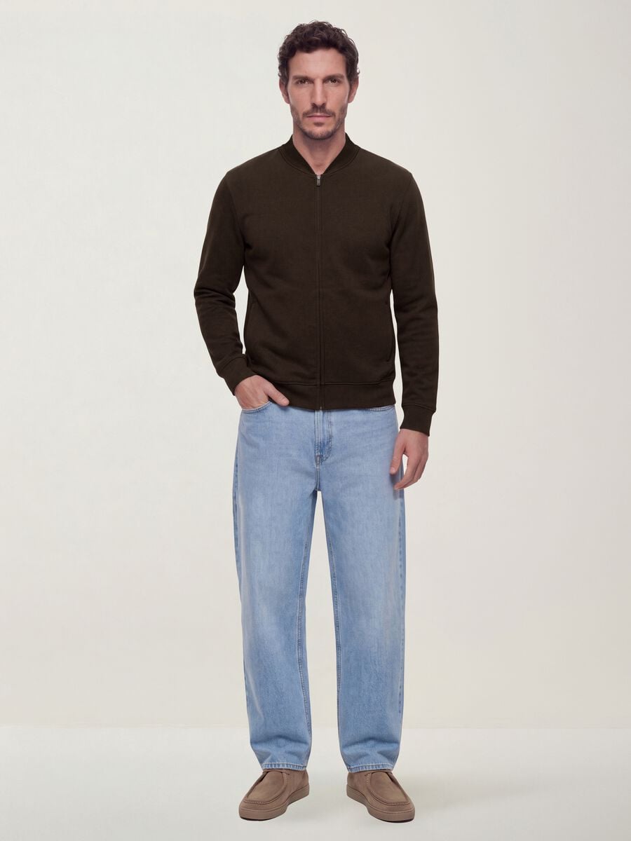 Brown full-zip sweatshirt in stretch piqu&eacute; with ribbed collar_2