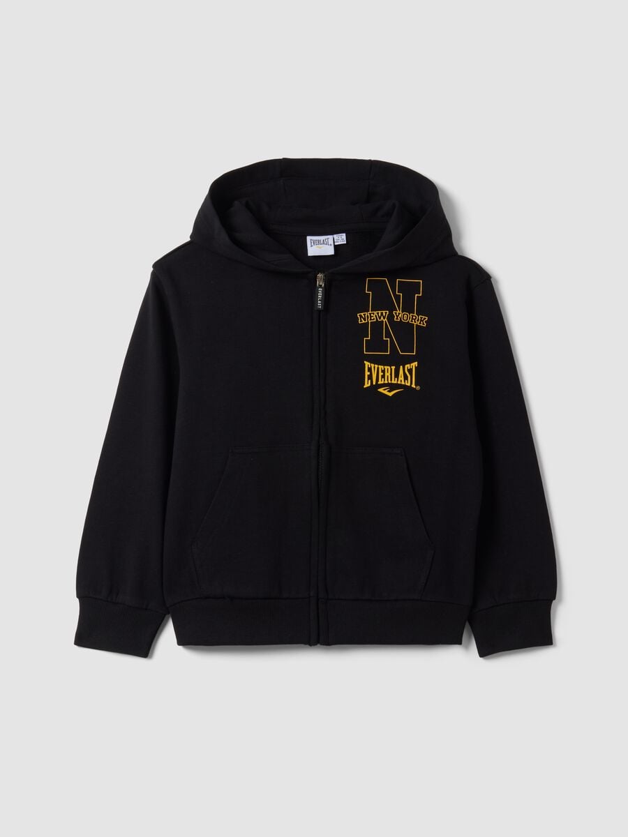 Black regular-fit pure cotton hoodie with logo for boys_0