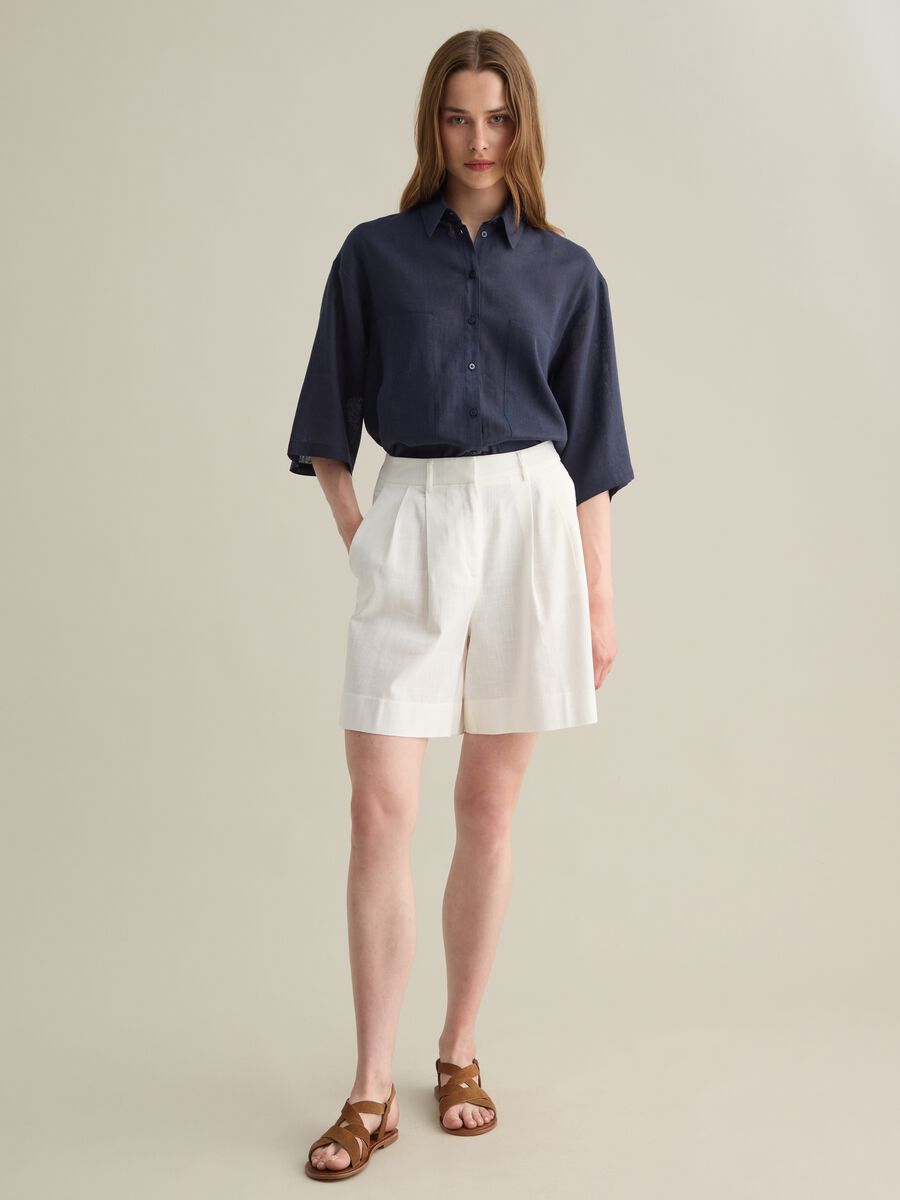 Women's oversize shirt in dark blue linen blend_1