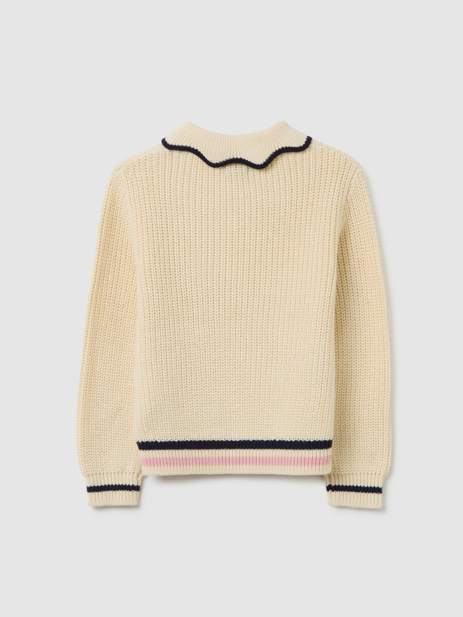 Girls' multicolour cotton blend sweater, regular fit with decorative collar_1