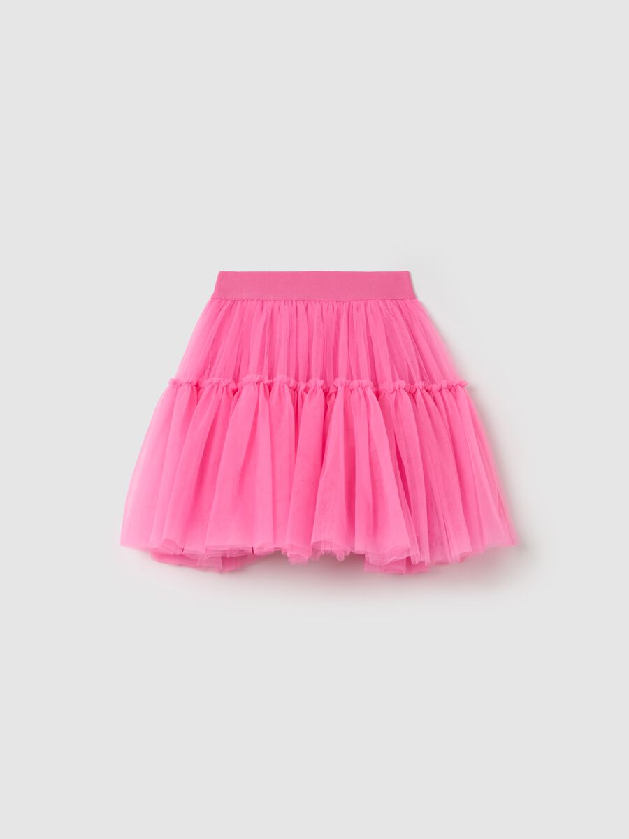 Miniskirt in tulle with flounce_0