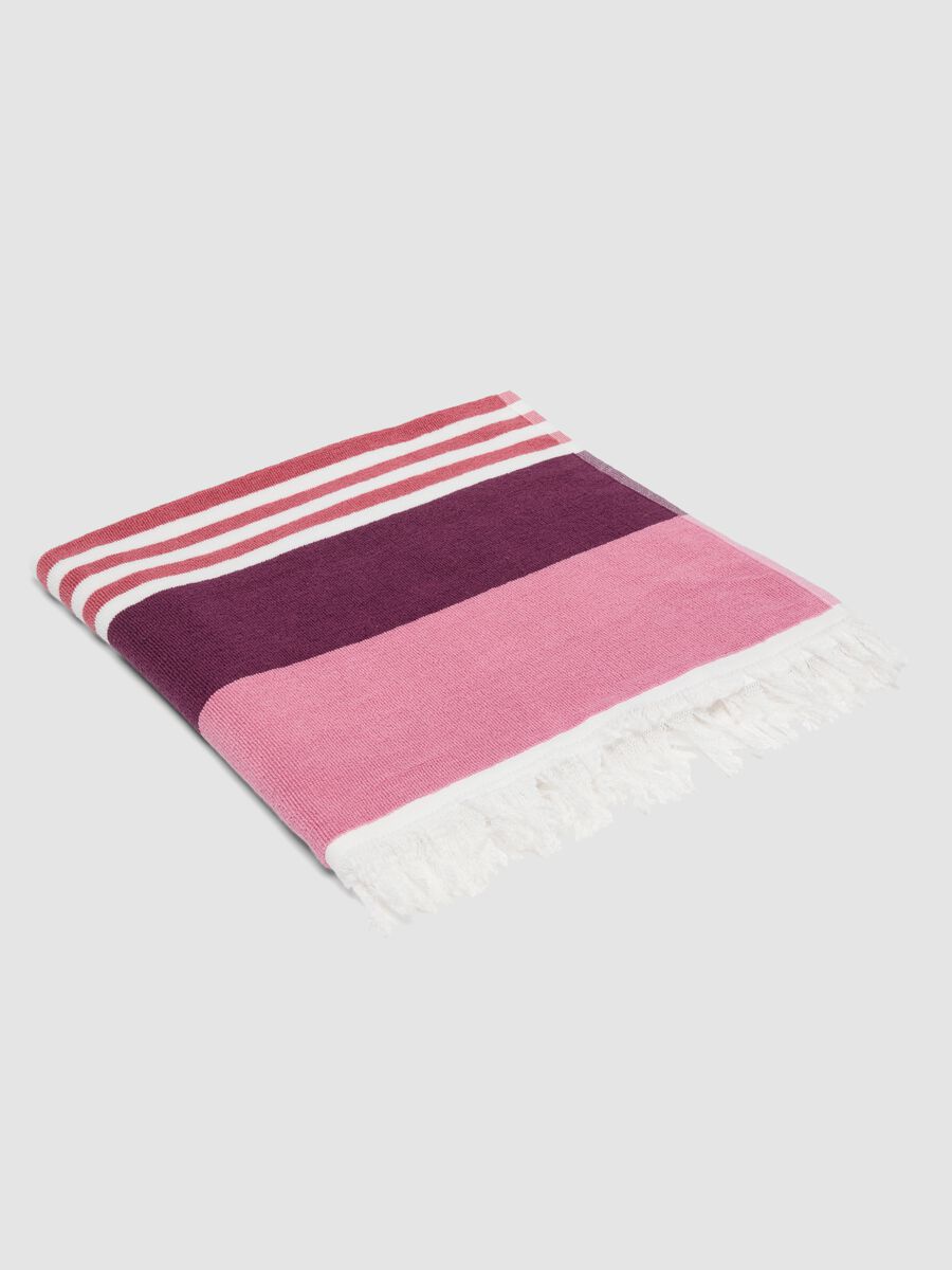 Telo mare rosa in puro cotone a righe_0