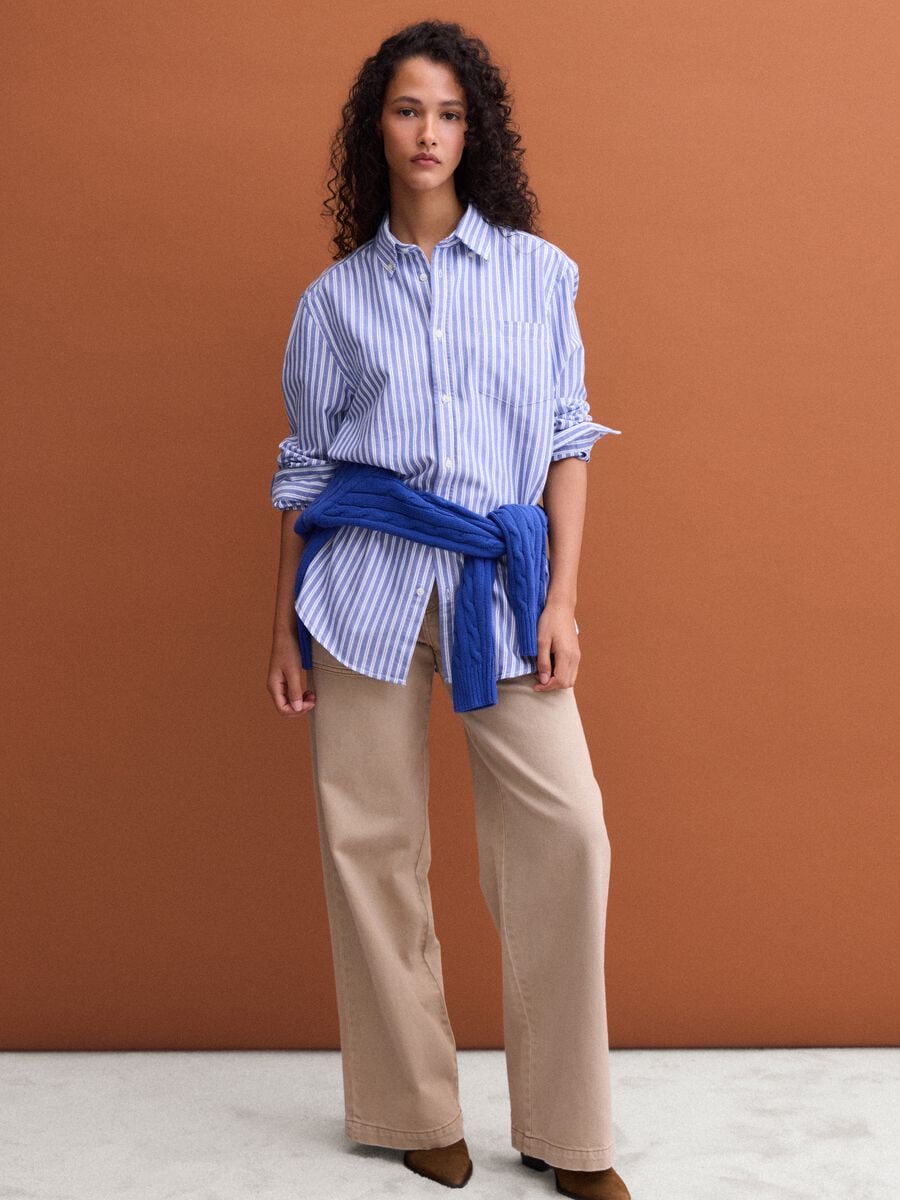Camicia oxford azzurra a righe in puro cotone regular fit_1