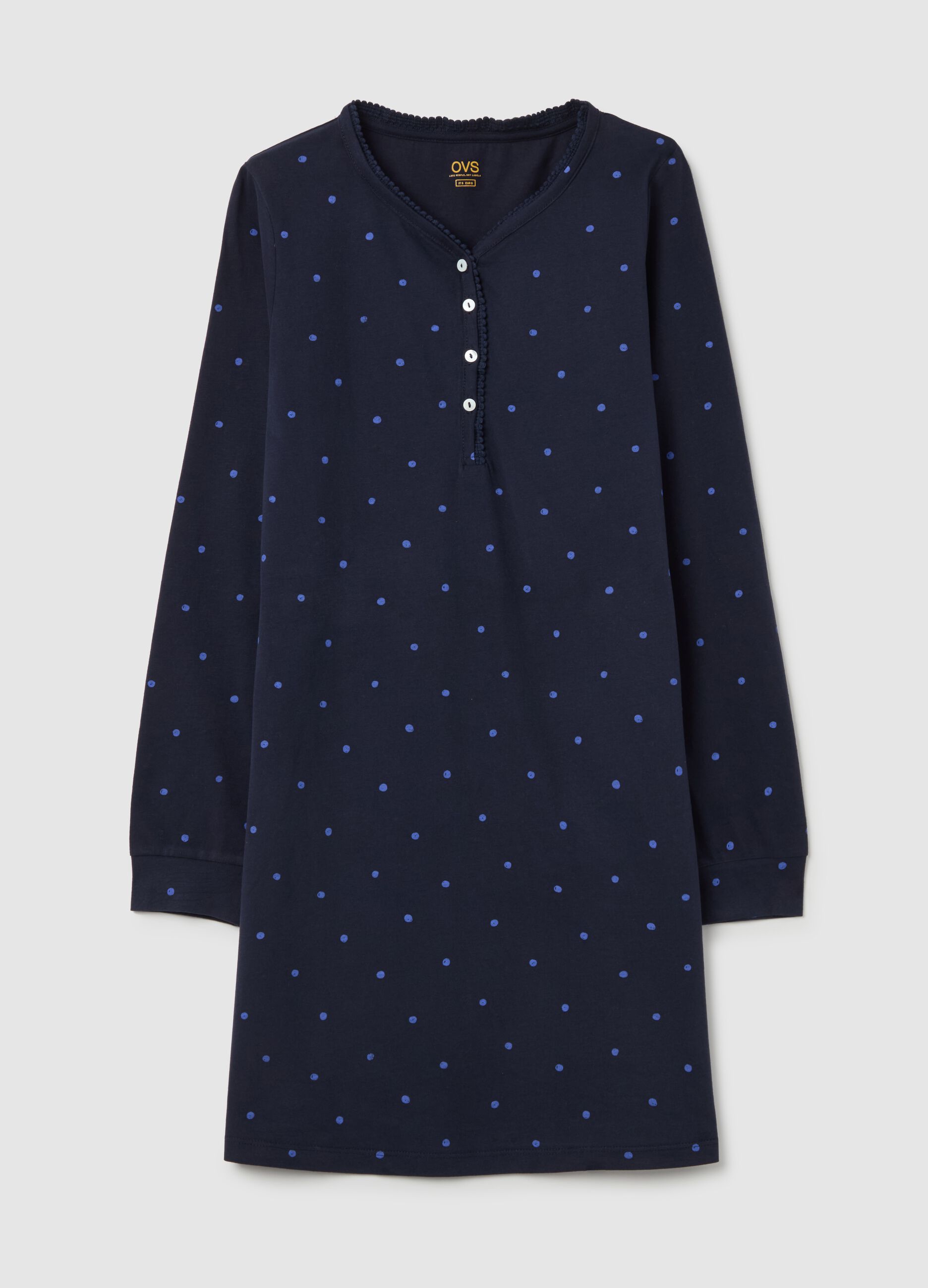 Nightshirt in cotton with polka dot pattern