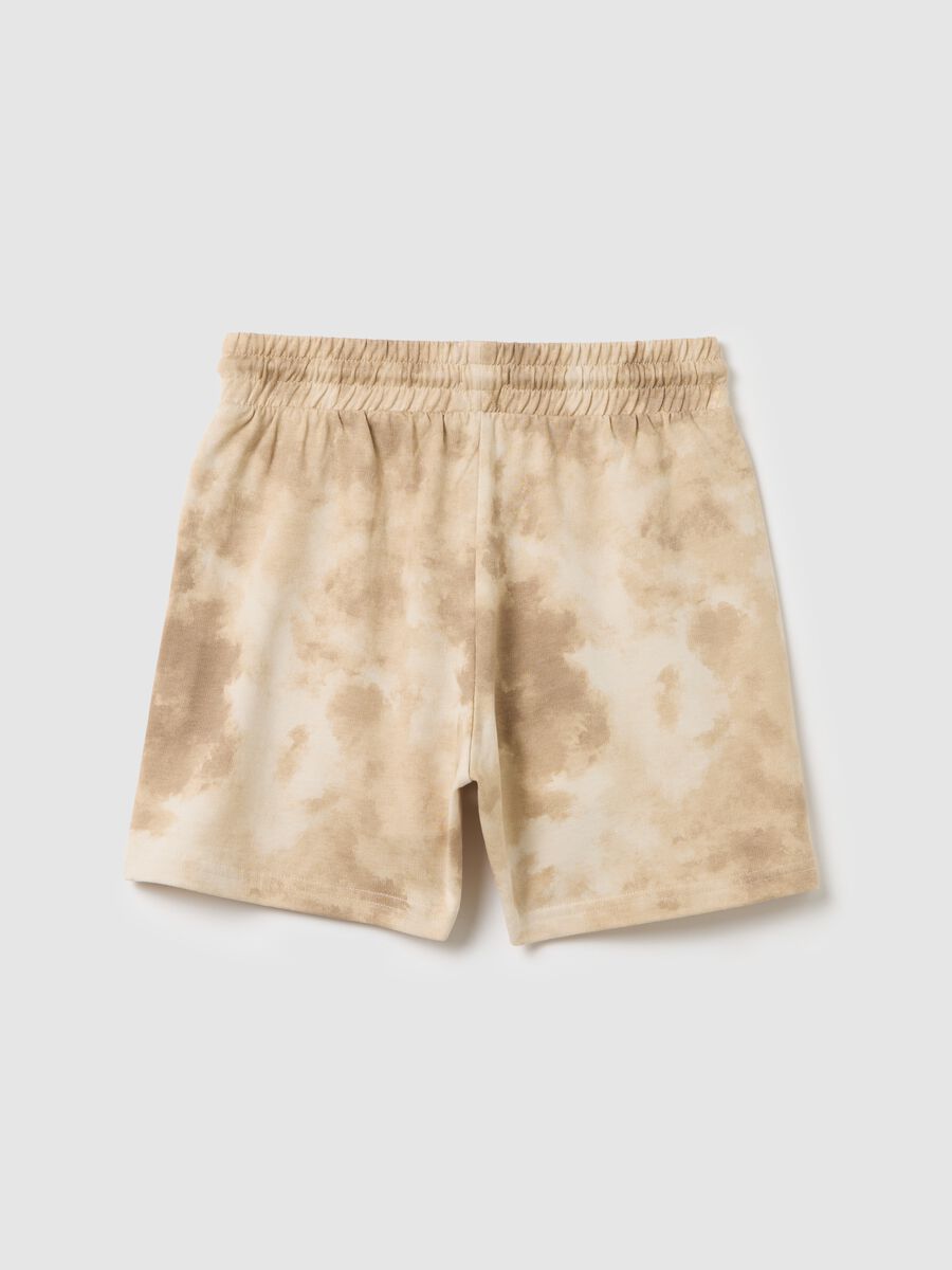Shorts in cotone beige con coulisse stampa astratta_4