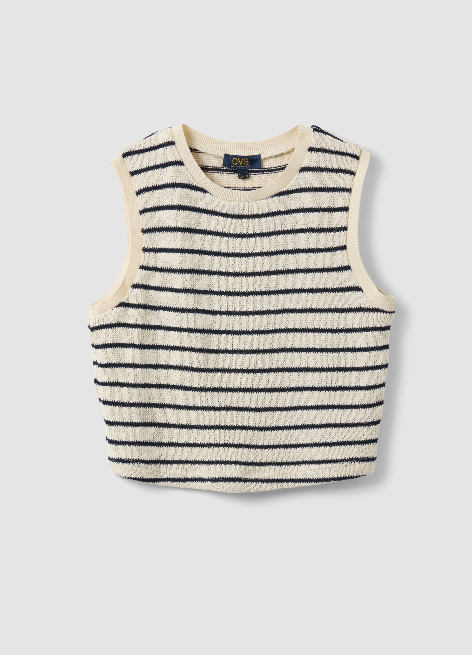 Regular-fit striped cotton-blend gilet in black and white