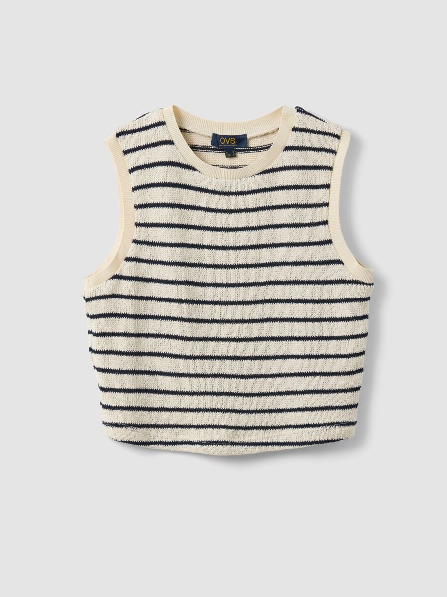 Regular-fit striped cotton-blend gilet in black and white_4