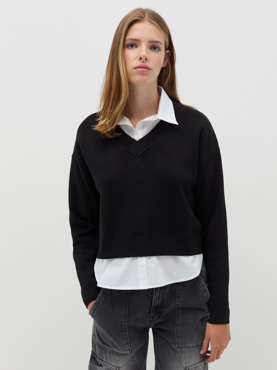 Pullover with V neck and shirt_0