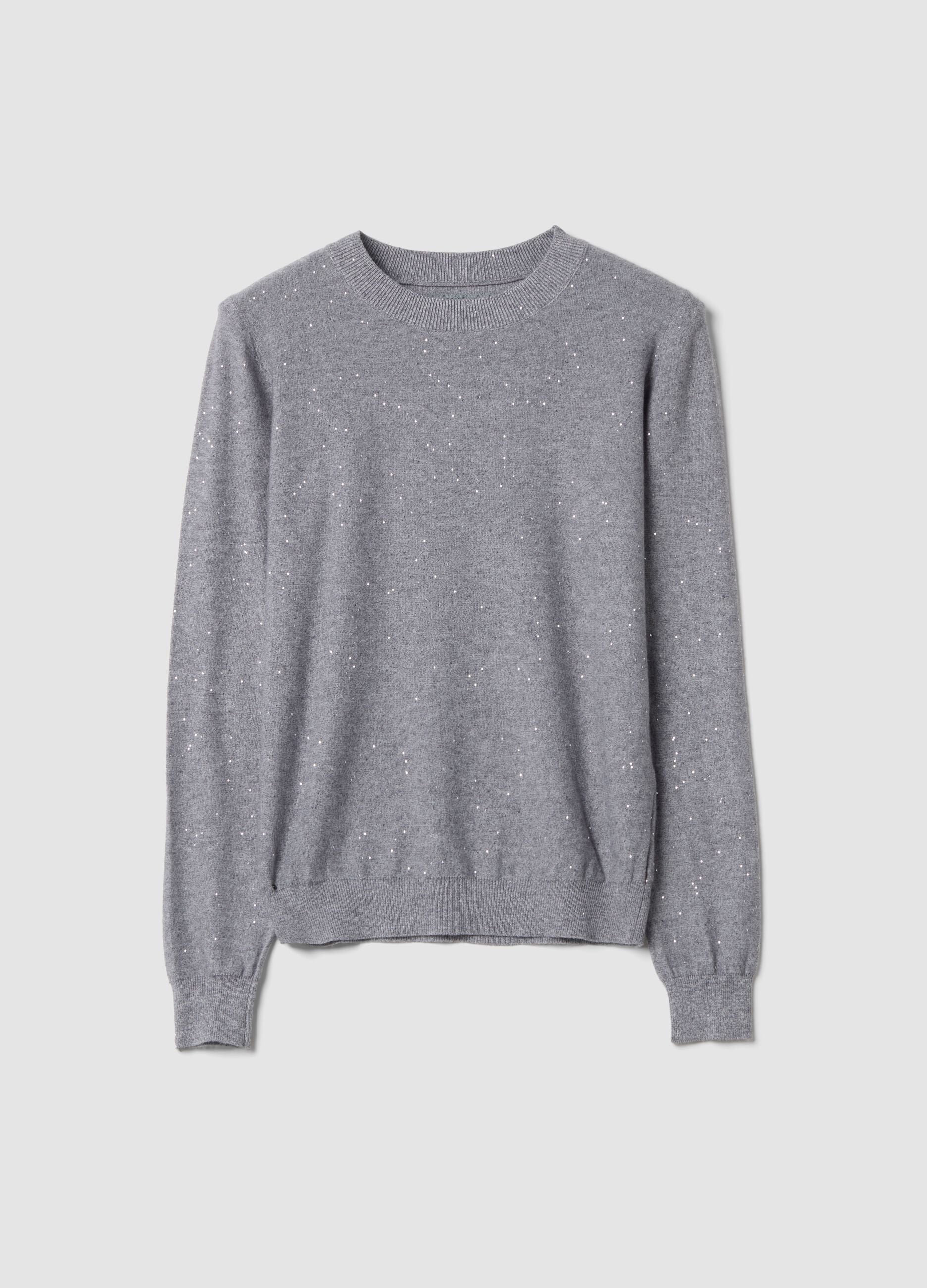 Grey viscose-blend sequin jumper, regular fit