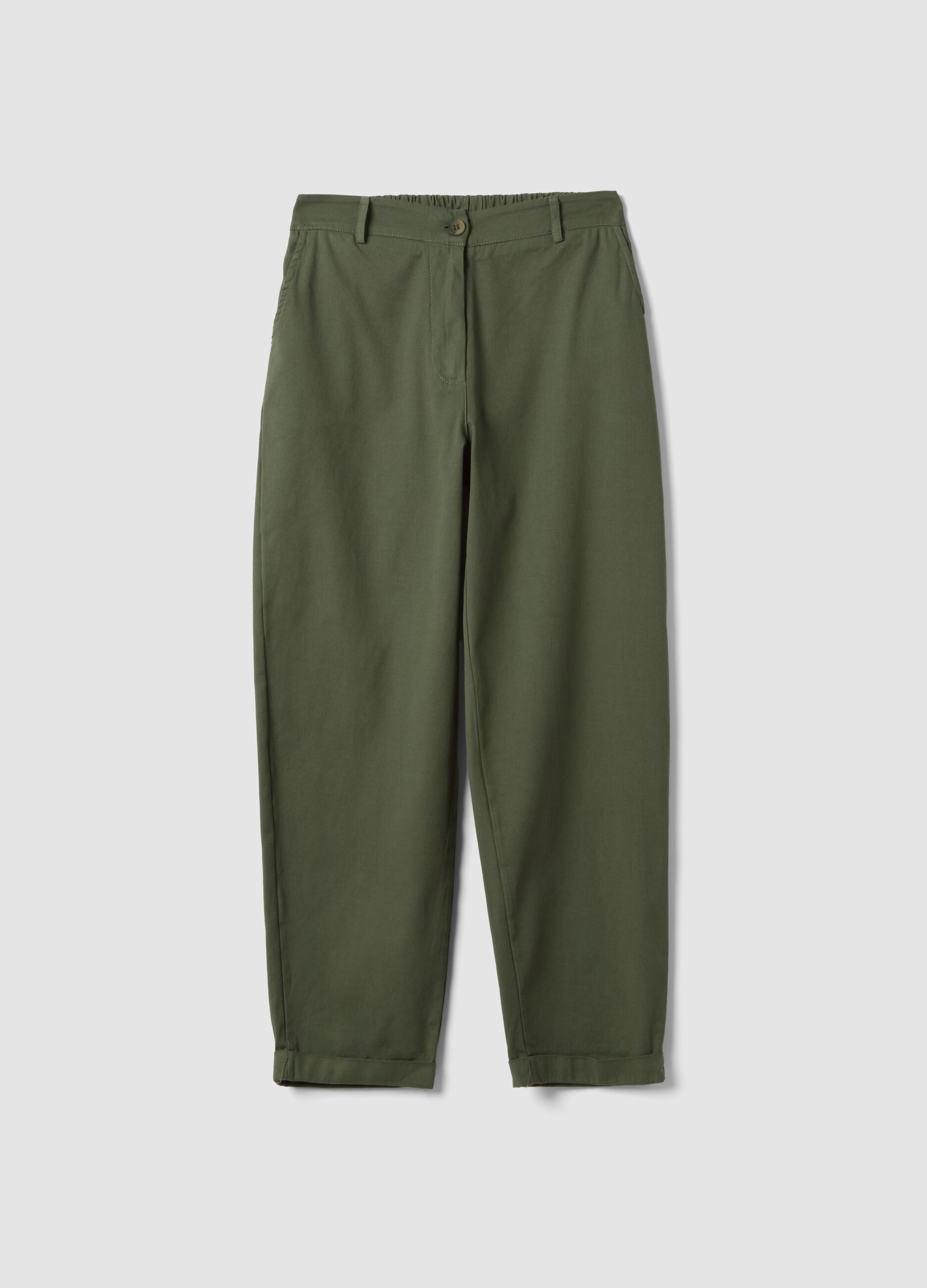Green regular-fit stretch cotton trousers