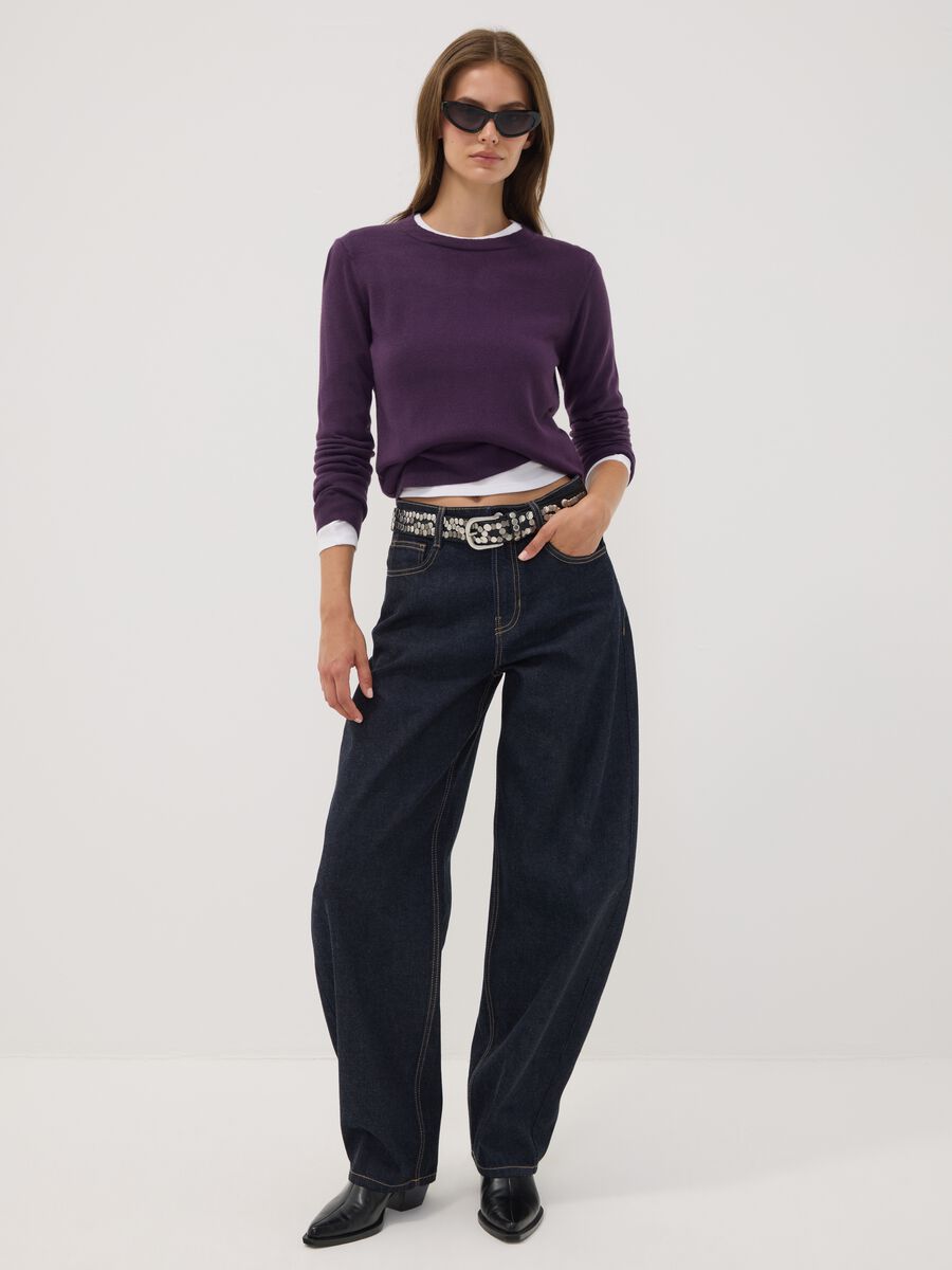 Purple regular-fit long-sleeved crew-neck top_1