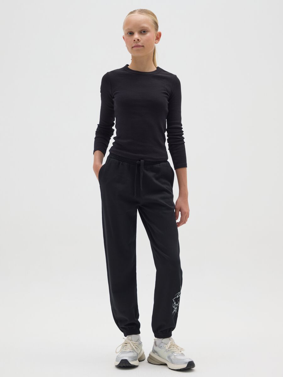 Girls' black pure cotton jogger trousers regular fit_1