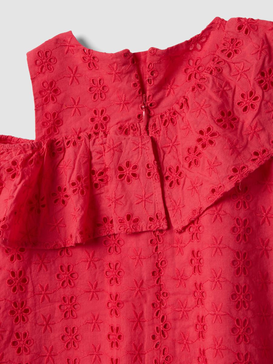 Vestito in puro cotone rosso da bimba relaxed fit con ricamo_3