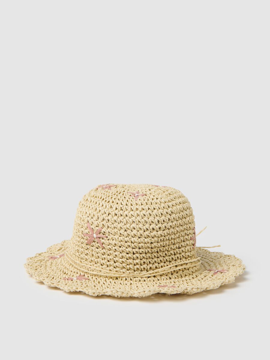 Beige Summer Hat Decorated for Girls_0