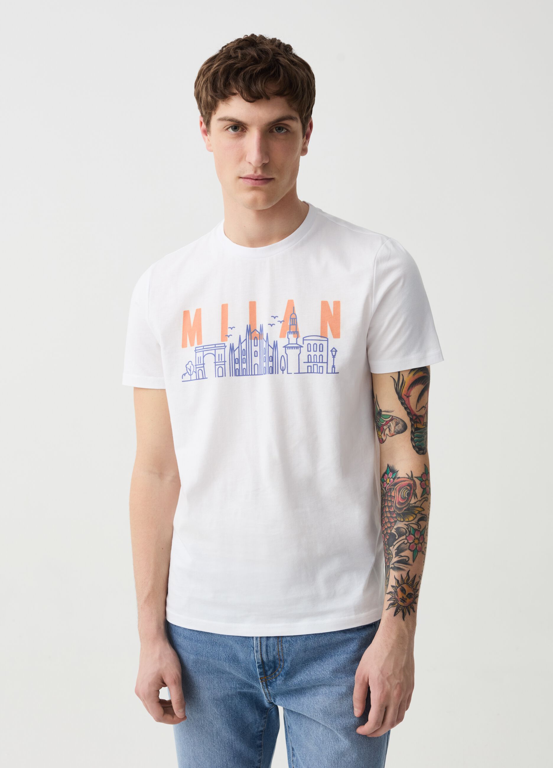 Cotton T-shirt with Milano print