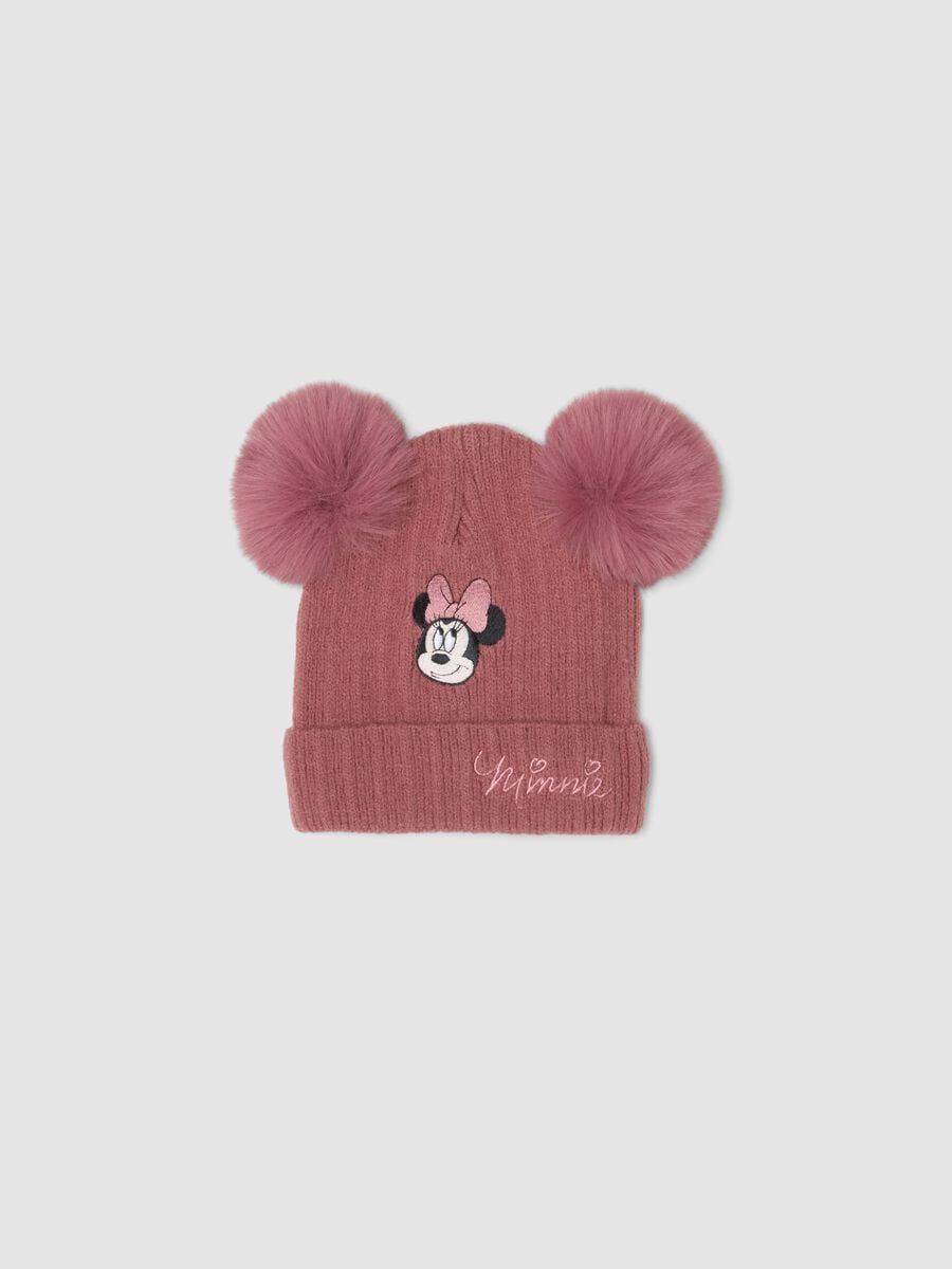 Pink hat with pom‑poms and Minnie embroidery_0