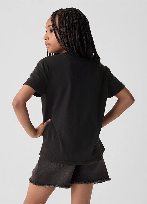T-shirt da ragazza in puro cotone nero