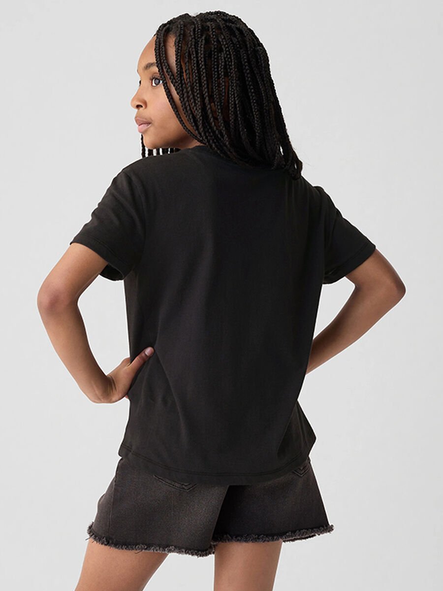 T-shirt da ragazza in puro cotone nero_2