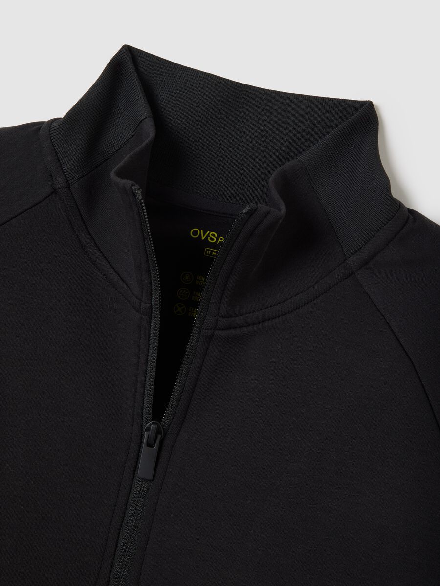 Black cotton-blend regular fit sweatshirt with zip_5