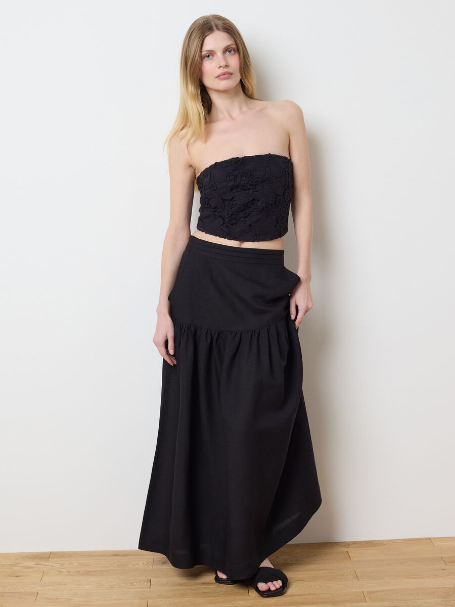 Black bandeau crop top in lace_1