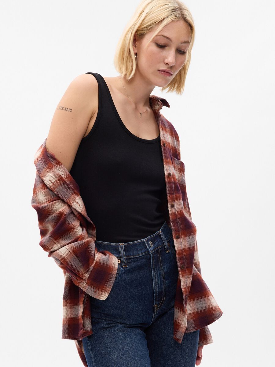 Oversized shirt in flannel with check pattern_0
