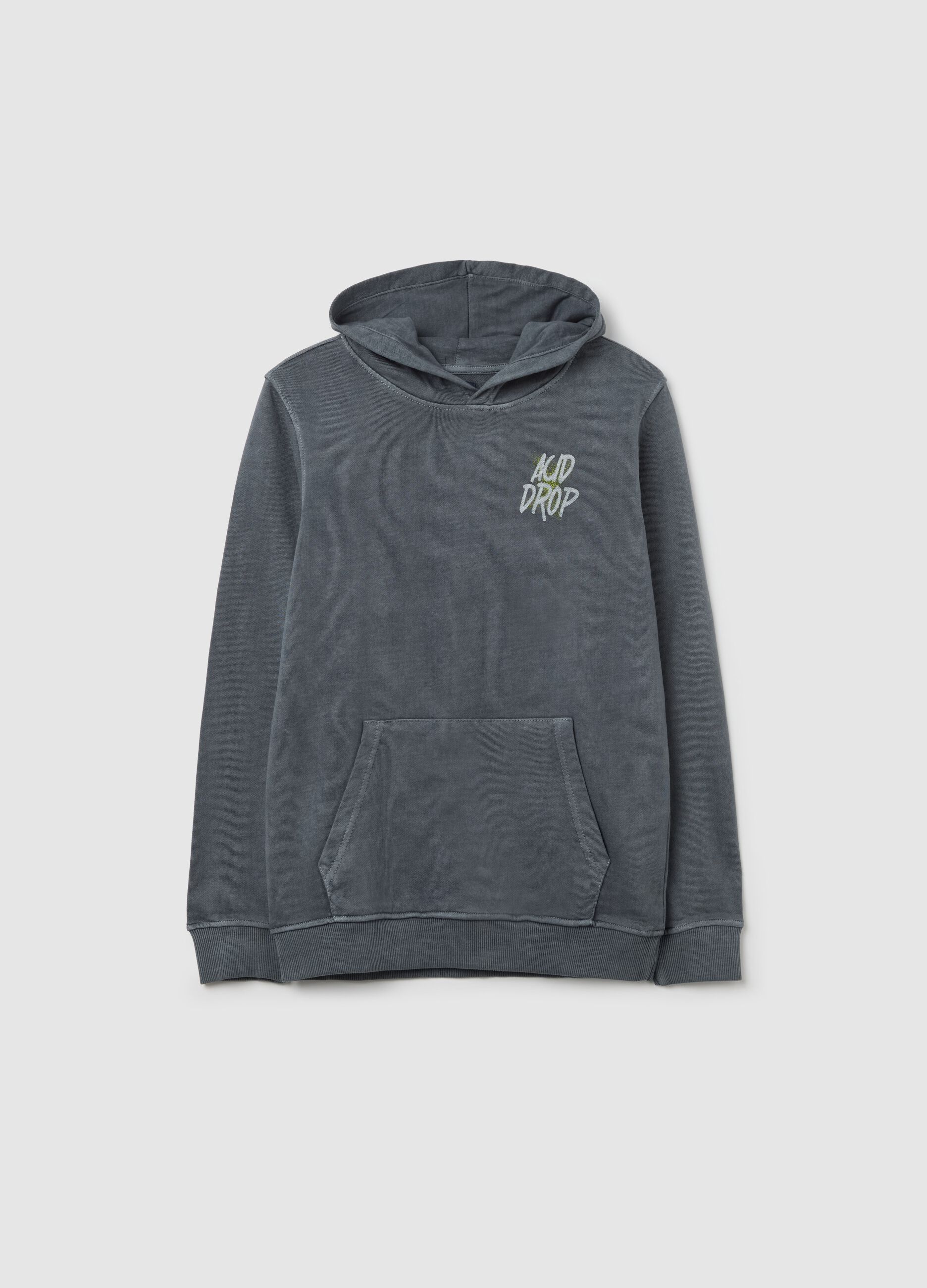 French terry sweatshirt with "ACID DROP" and hood