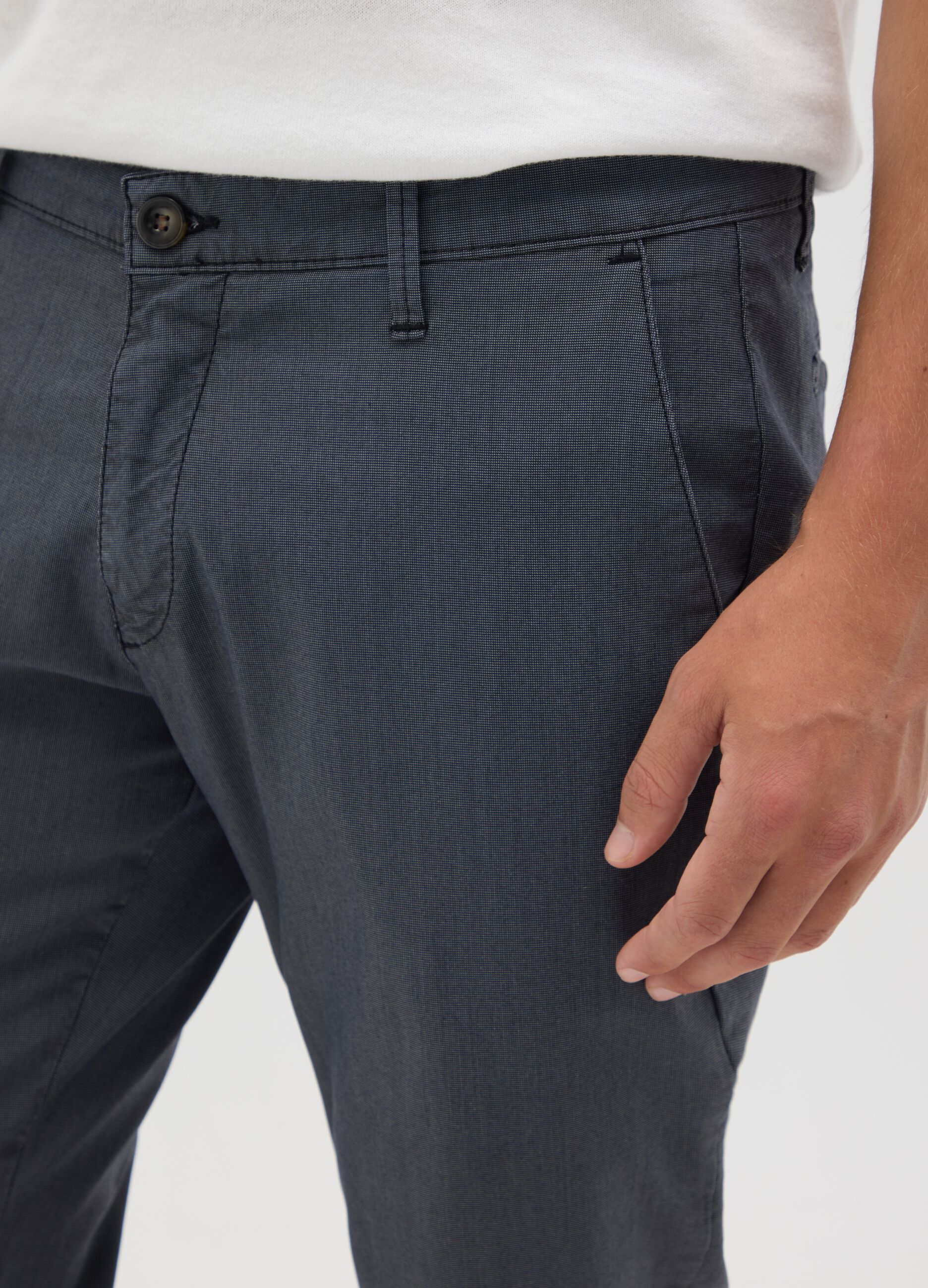 Men's blue slim fit stretch cotton trousers