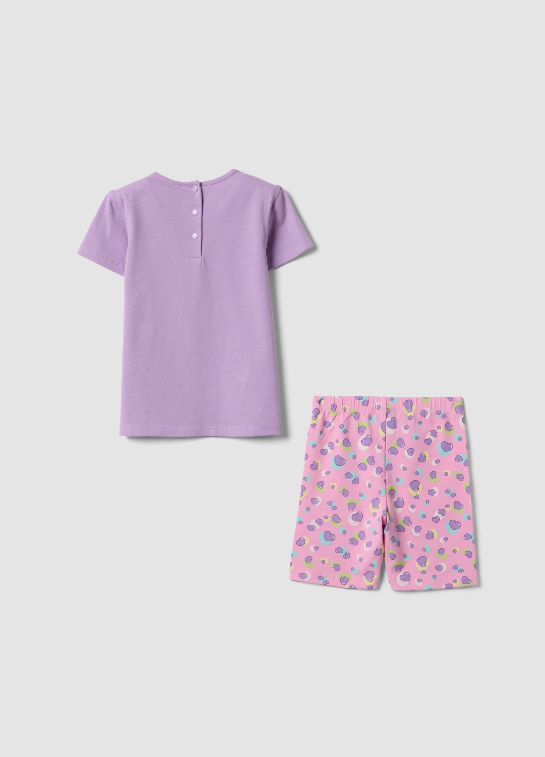 Purple stretch-cotton t-shirt and shorts set for girls, regular fit
