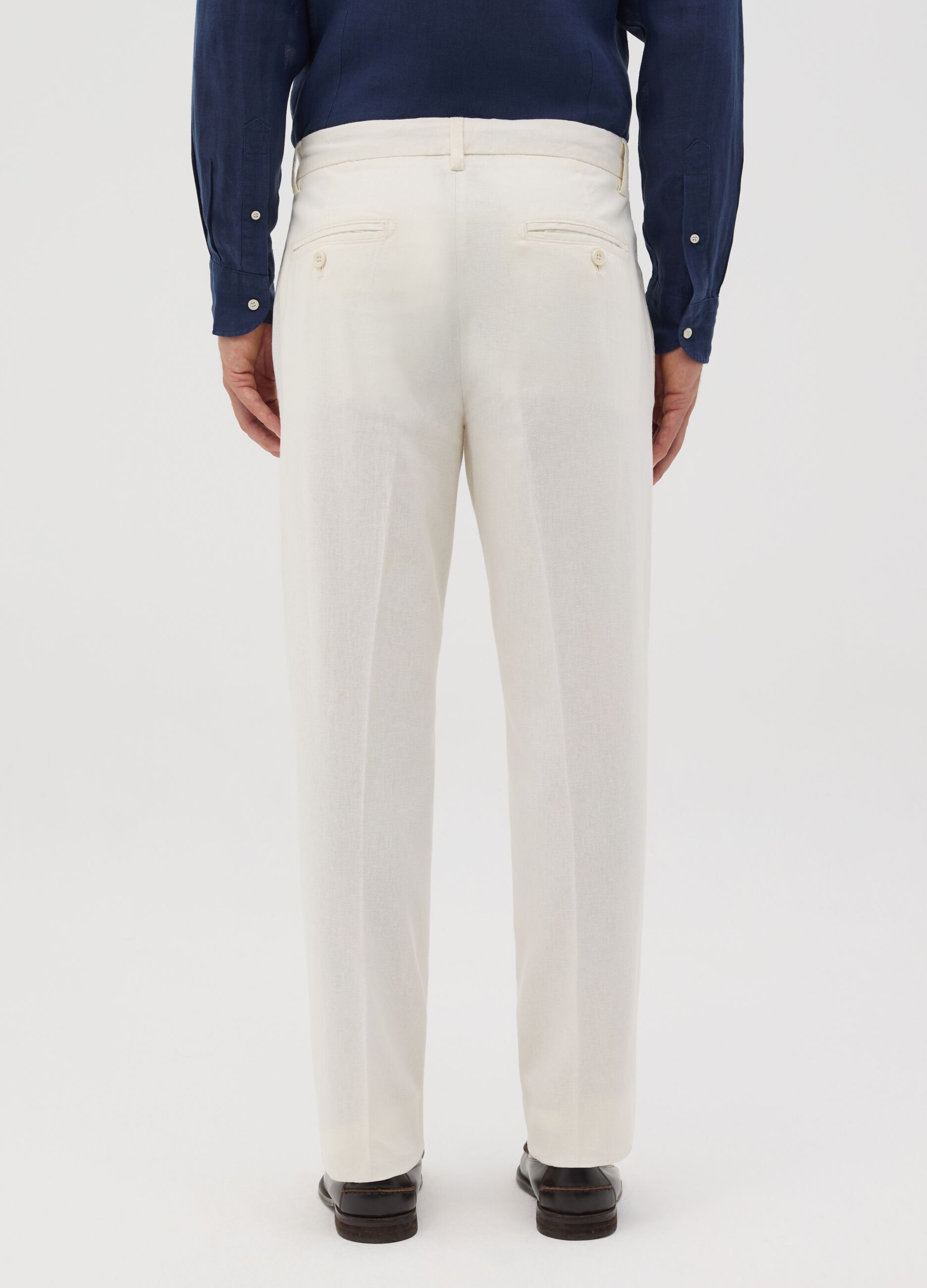 White slim-fit chino trousers with drawstring